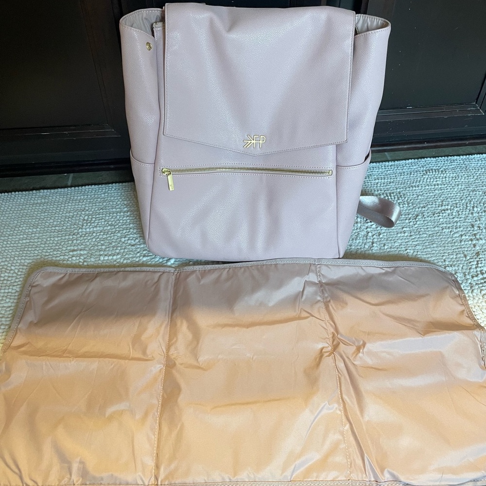 Pristine condition blush colored Freshly Picked backpack diaper bag